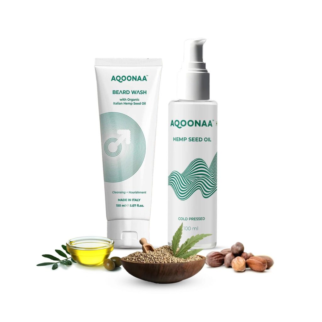 Premium No Rinse Beard Wash & Hemp Seeds Oil Combo Pack 2 | Travel Friendly | Deep Cleansing, Nourishing and Hydrating Beard | No Paraben No Sulfate