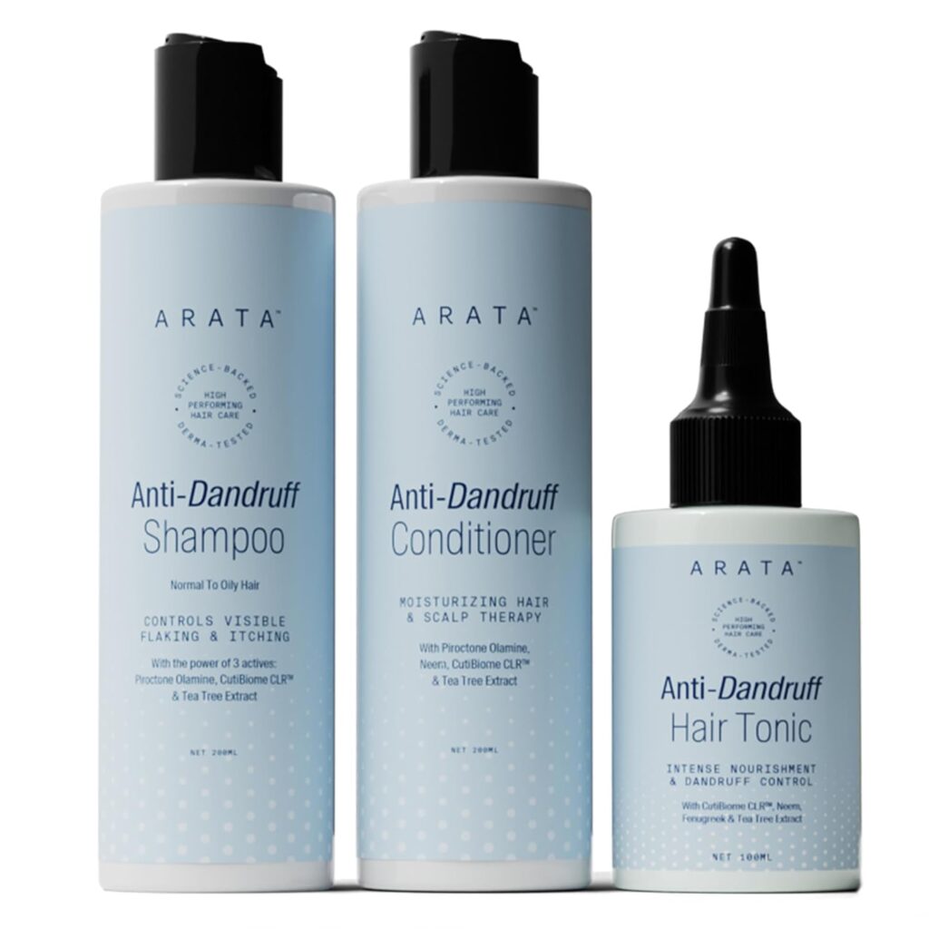 Arata Anti Dandruff Defence Combo For Normal To Oily Hair | Anti-Dandruff Essentials To Control Excess Oil And Dandruff | Relieves Itchy Scalp | 500 ML | Set Of 3