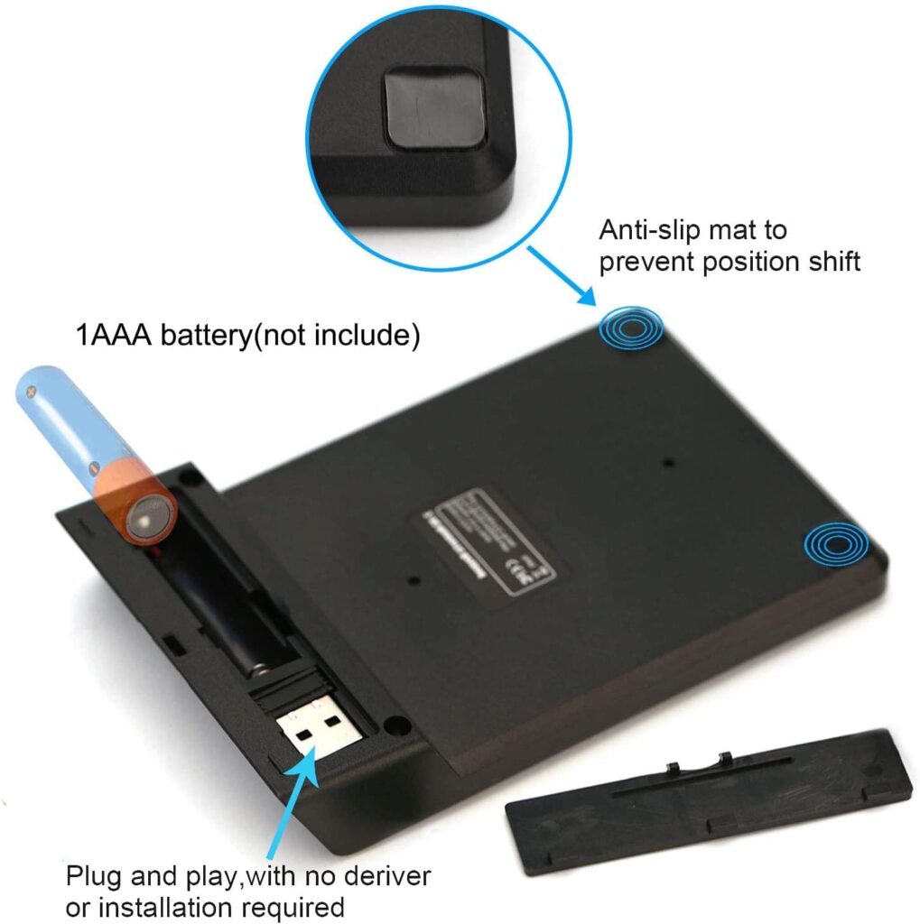 Number Pad Wireless 18 Key Numeric Keypads Numpad 2.4GHz Mini USB Receiver Portable Silent Financial Accounting Wireless Numeric Keyboard Extensions for Laptop, Desktop, Surface pro, Notebook