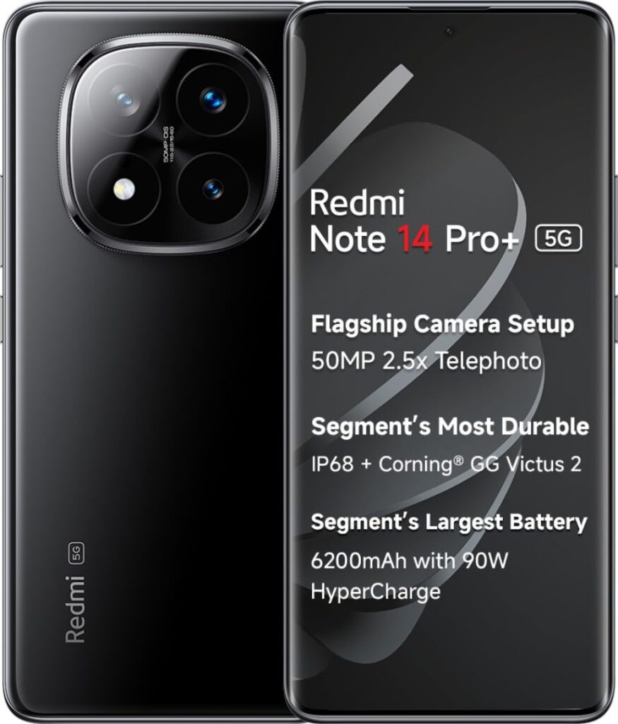 Redmi Note 14 Pro+ 5G AI Smartphone (Titan Black, 12GB RAM + 512GB Storage) | Snapdragon 7s Gen 3 Processor | AMOLED Display | Dual Nano-SIM | 6200mAh Battery