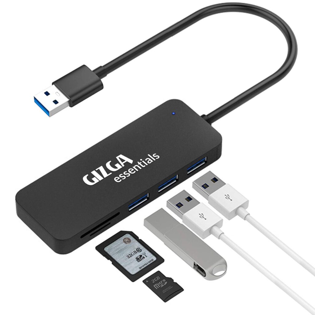 GIZGA essentials High Performance USB Hub with Card Reader, 5 in 1 USB Hub, Fast Data Transfer, 3 USB 2.0, Micro SD, TF Data Transfer Upto 480Mbps for Laptops, Smartphone, MacBook, Chromebook, Black