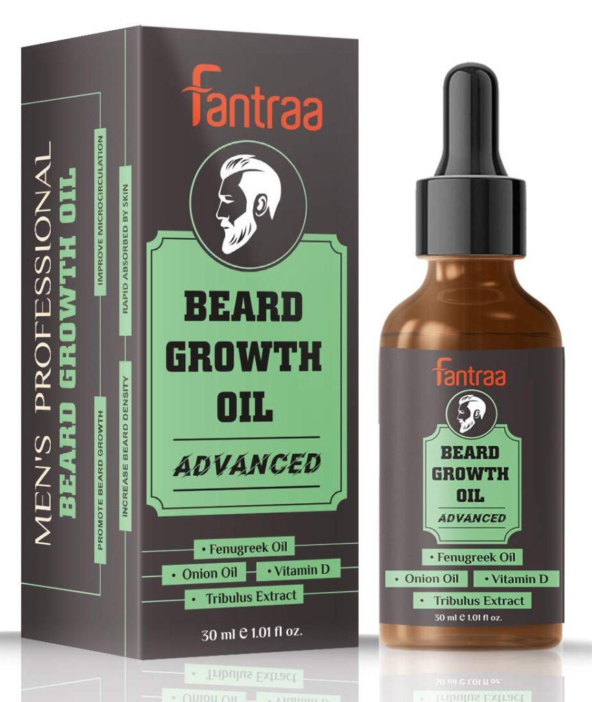 Fantraa Beard Growth Oil Advanced for Men - For Patchy and Uneven Beard & Moustache with Fenugreek Oil, Onion Oil and Vitamin D, 100% Natural | Clinically Tested | Non Sticky (30ml)