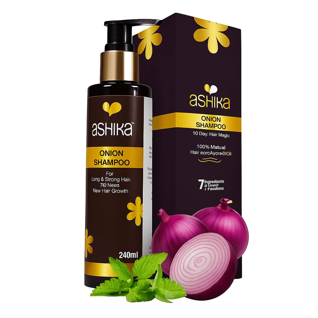 Ashika Herbals Onion Shampoo for Hair Growth & Hair Fall Control | With Red Onion Extract & Plant Keratin | Strengthens Roots, Adds Shine & Smoothness | Sulphate & Paraben Free | For Men & Women | 250ml