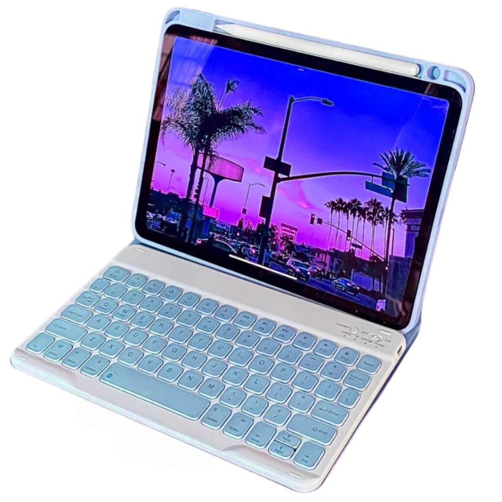 AnMengXinLing for iPad 9th / 8th / 7th Generation/Air 3rd Gen/Pro 10.5 Case with Keyboard, Slim Candy Magnetic Detachable Wireless Keyboard Case with Pencil Holder, Blue