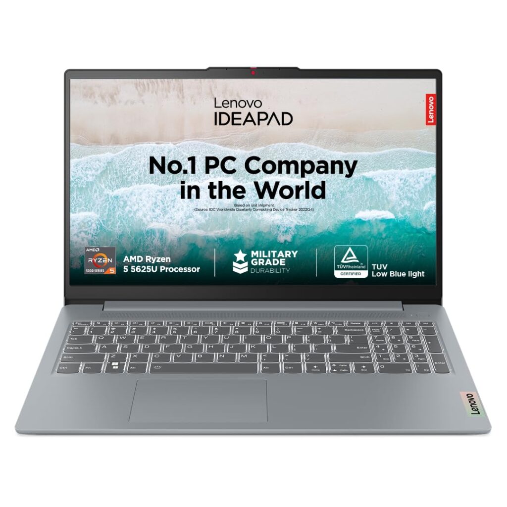 Lenovo IdeaPad Slim 3 Ryzen 5 5625U 15.6" (39.6cm) FHD Thin and Light Laptop (16GB RAM/512GB SSD/Integrated AMD Radeon Graphics/Windows 11/Office Home 2024/Grey/1.6Kg), 82XM00UGIN