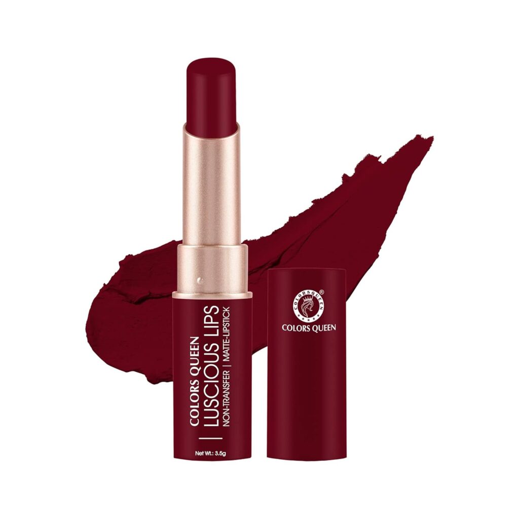 Colors Queen Luscious Lips - Non Transfer Creamy Matte Lipstick | Highly Pigmented with Smooth Application | Long Lasting Lipstick Waterproof | Smudge Proof Lipstick for Women (12 - Bride Maroon - 3.5g)