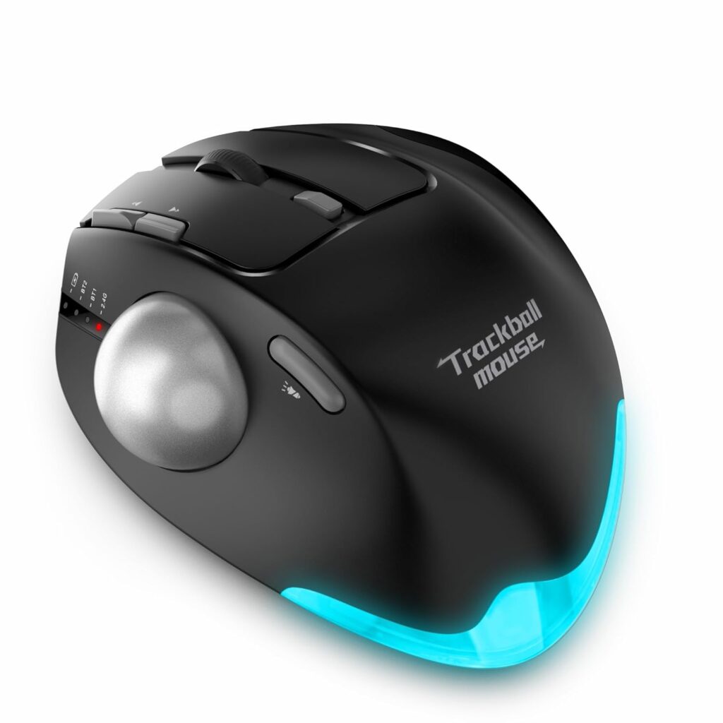 zelotes Trackball Mouse,Rechargeable Wireless Bluetooth Mouse,4800 DPI (5-Level Adjustable), Dual Mode (BT 5.0/3.0 + 2.4G USB Receiver),LED Lighting,Ergonomic Design,for Laptop, PC, Pad (Black)