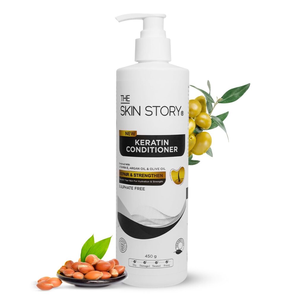 The Skin Story Sulphate Free Conditioner for Coloured & Treated Hair | Repair Split Ends & Damaged Hair | Keratin Conditioner for Women & Men | For Frizzy, Dry, & Shiny Hair | Enriched with Argan Oil, Olive Oil & Vitamin E | 450g