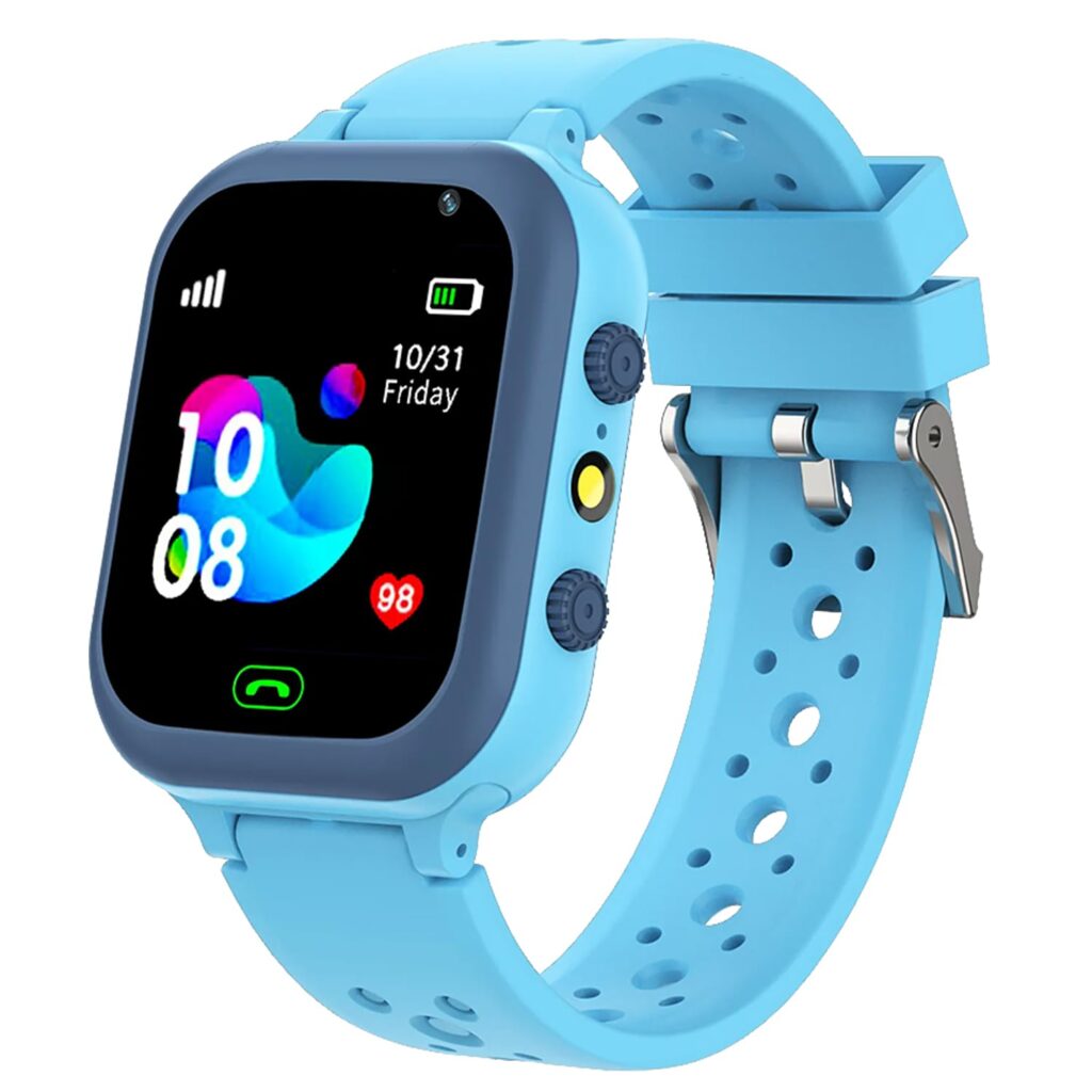 PunnkFunnk Q15 2G Sim Card SmartWatch for Kids, 1.44" HD Touch Screen Camera Photos Music Player Pedometer Alarm Clock Games Flashlight Gift for 4-15 Year Old Boys Toys for Kids Waterproof IP67(Blue)