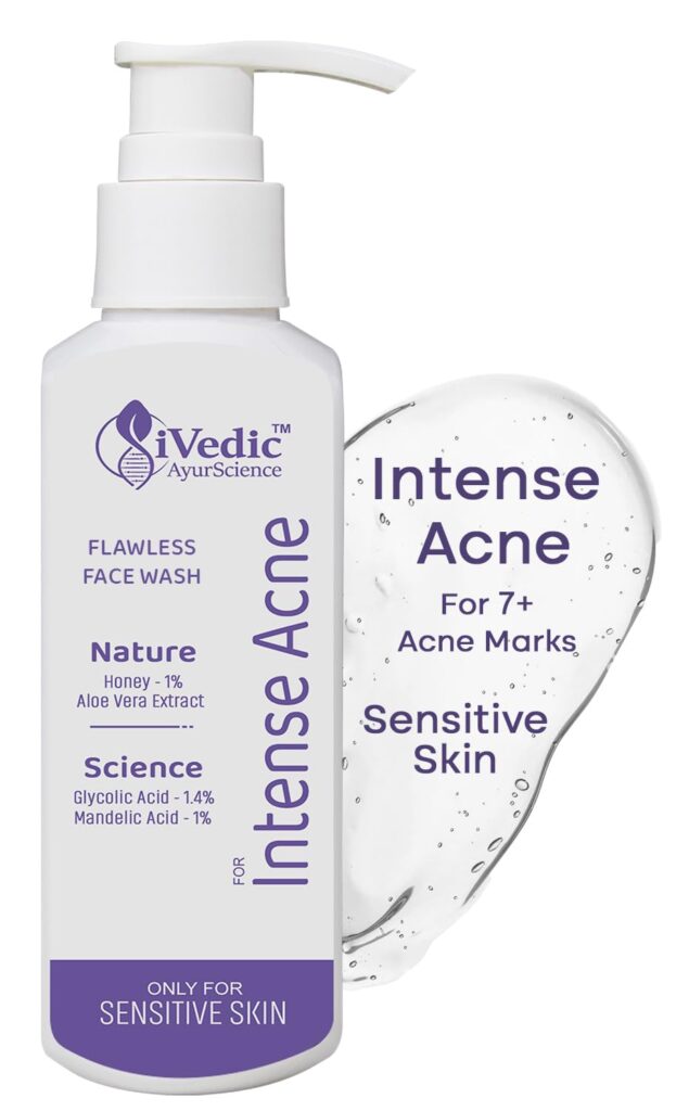 AyurScience Severe Acne Face Wash Cleanser for Women and Men (1% Mandelic Acid, 1.4% Glycolic Acid & 1% Honey) for Blackheads & Open pores - Only Suitable for Sensitive Skin - 150 ml