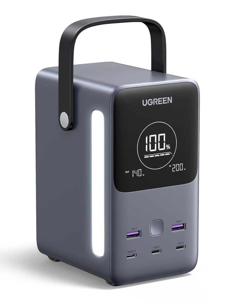 UGREEN 300W 48,000mAh Portable Charger Power Bank with Smart Digital Display, Lighting and SOS Mode, 153Wh 5 Ports USB C Battery Pack for Outdoor Camping and Home Backup for Laptop and More