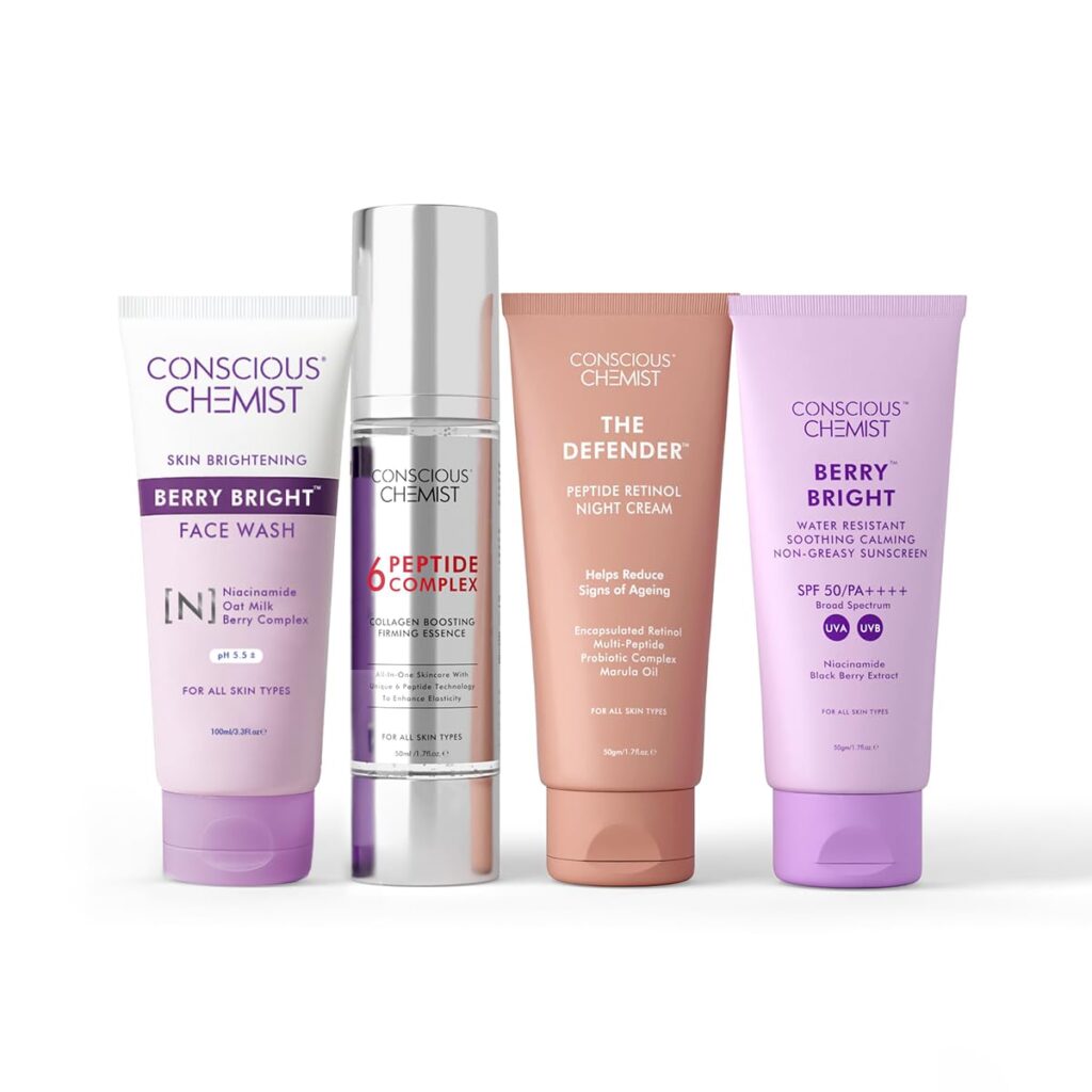 Conscious Chemist Luxury Night Treatment Skincare Routine Kit For Anti Aging | Pack of 4 | For Him & Her | Face Wash, Serum, Face Moisturiser, Sunscreen