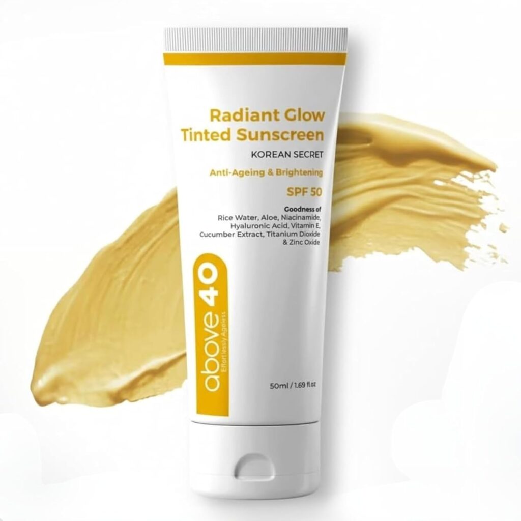 Tinted Glow Sunscreen SPF 50 PA++++ | Korean Secret Formula with Niacinamide, Hyaluronic Acid & Rice Water | Anti-Ageing, Instant Skin Brightening, Hydrating Sunblock for Face | No White Cast | UVA, UVB & Blue Light Protection | For Men & Women | For All Skin Types | 50ml