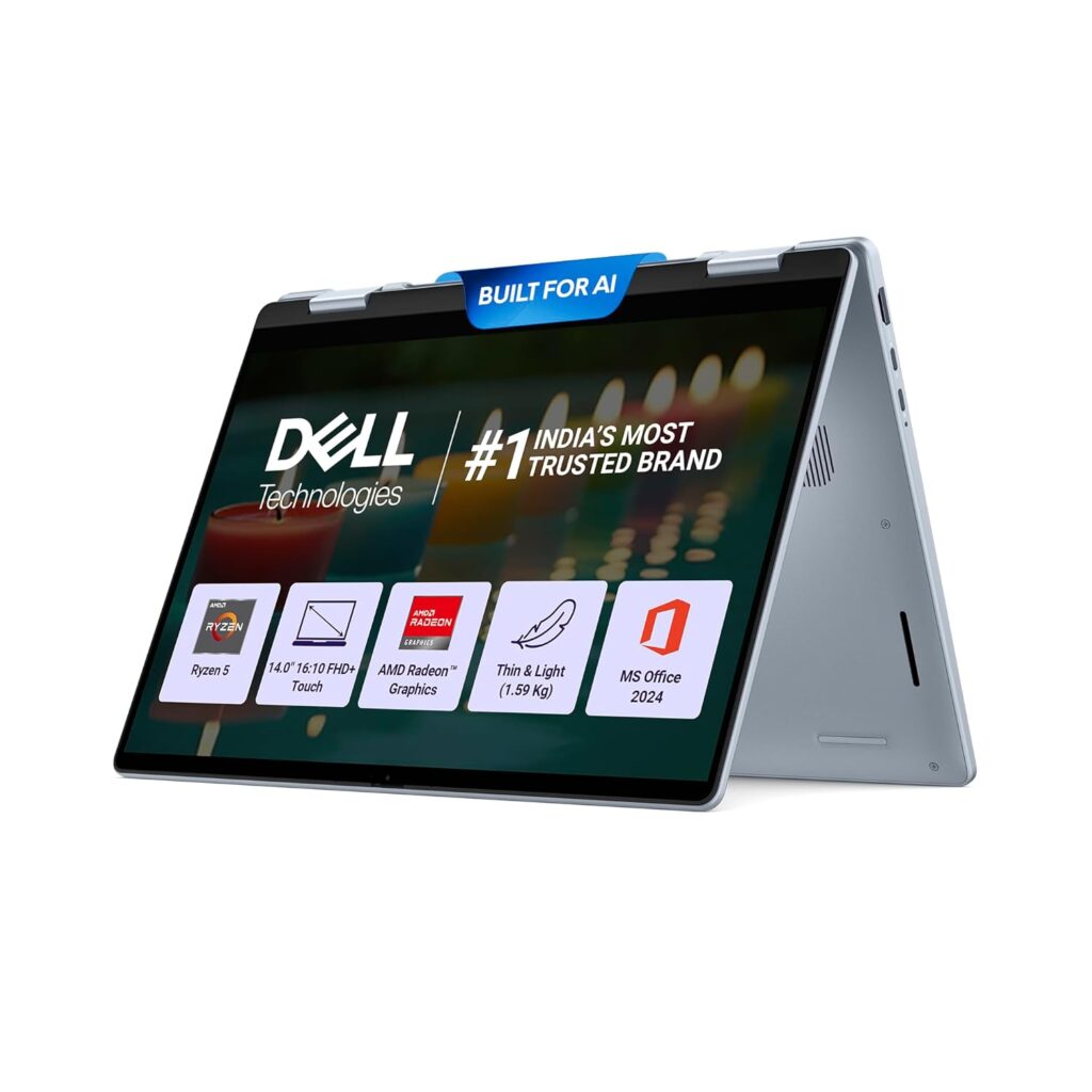 Dell 14 Plus 2-in-1, AMD Ryzen AI R5-340 Processor, 16 GB LPDDR5X, 512 GB SSD, AMD Radeon Graphics, 14" (35.56 cm) FHD Plus, 300 Nits, Touch, Backlit KB + FPS, 15 Month McAfee, Ice Blue, 1.59 Kg
