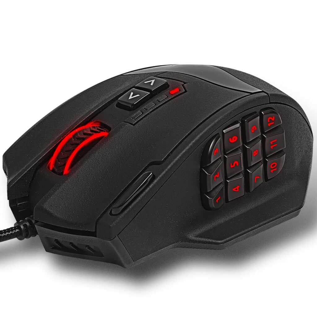 RED SAMURAI Wired Mouse for Gaming, 16400dpi 1000Hz, 18 Programable Buttons, Weight Adjustable, Stable Grip, Backlight, Compatible for MMO / FPS / MOBA, Everyday use, HKW-GMMS01-BK