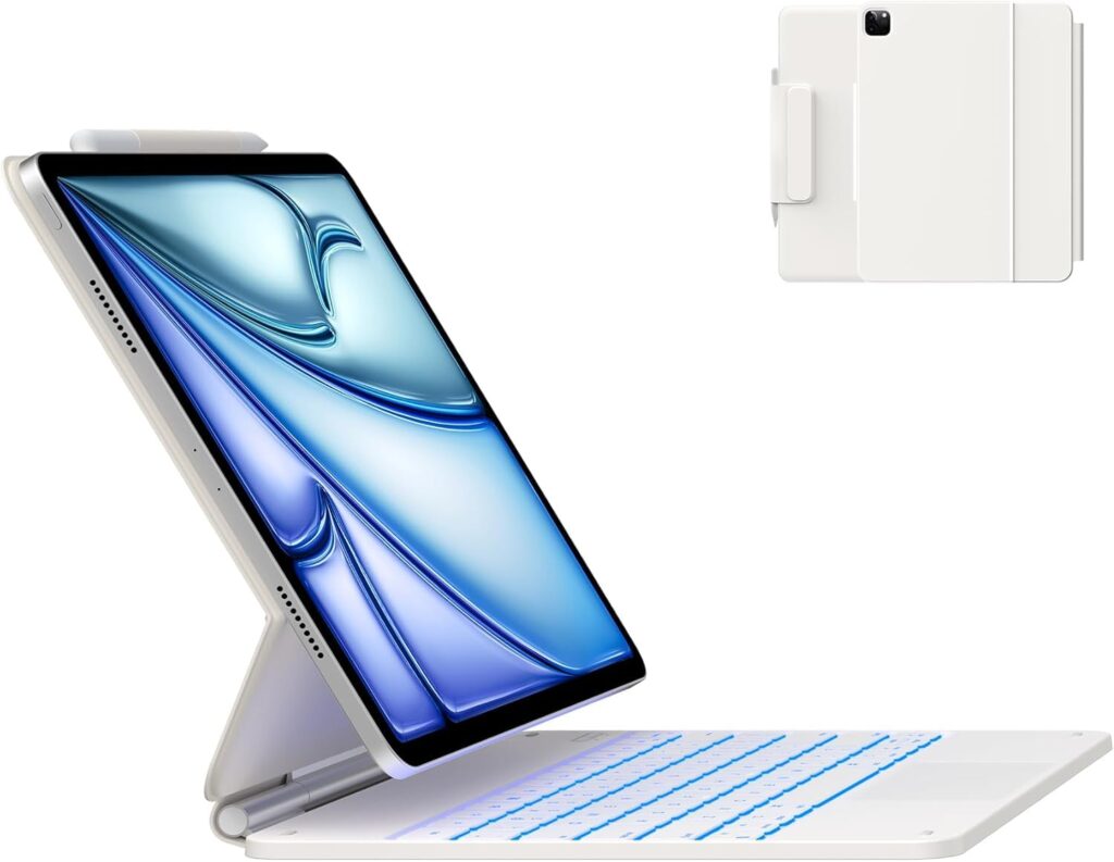 typecase Edge iPad Air 13 Inch Case Keyboard (M3/M2, 2025/2024) & iPad Pro 12.9 inch (3/4/5/6th Gen) Magic Keyboard, Precision Multi-Touch Trackpad, Floating Cantilever, 11-Colors Backlit, White'25