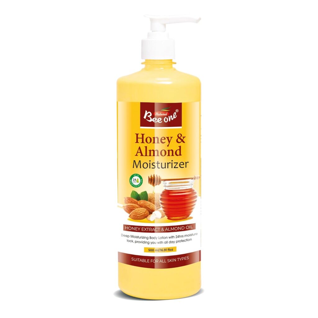 Bee One Honey & Almond Moisturizer, 500ml, Deep Nourishment Lotion with 24H Moisture Lock & All-Day Protection, Transforms Dry & Flaky Skin to Smooth, Baby Soft & Glowing, All Skin Types, Men & Women