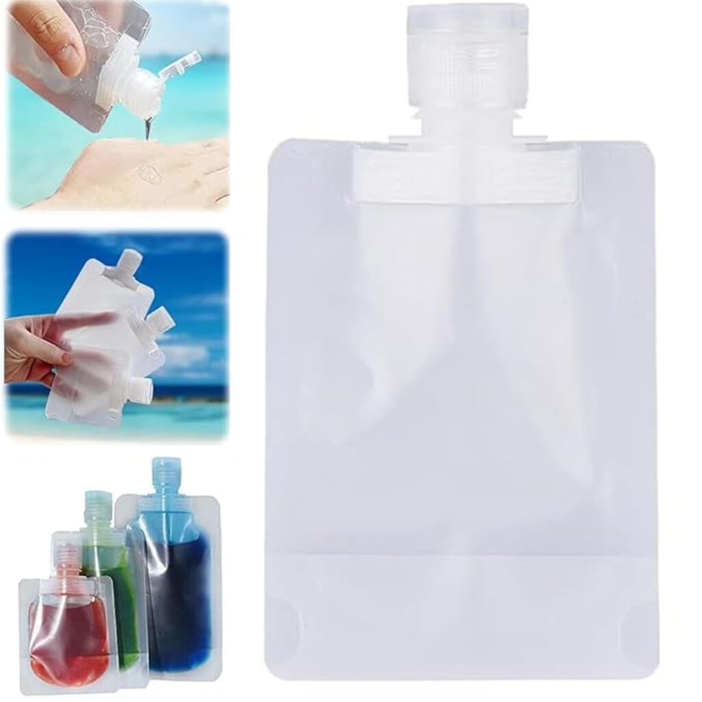 Prostuff.in® Reusable 50Ml Leakproof Refillable Travel Size Empty Squeeze Pouch For Cosmetic Toiletry Lotion Shampoo Conditioner Stand-Up Spout Bags Containers Transparent Color 5 Pcs