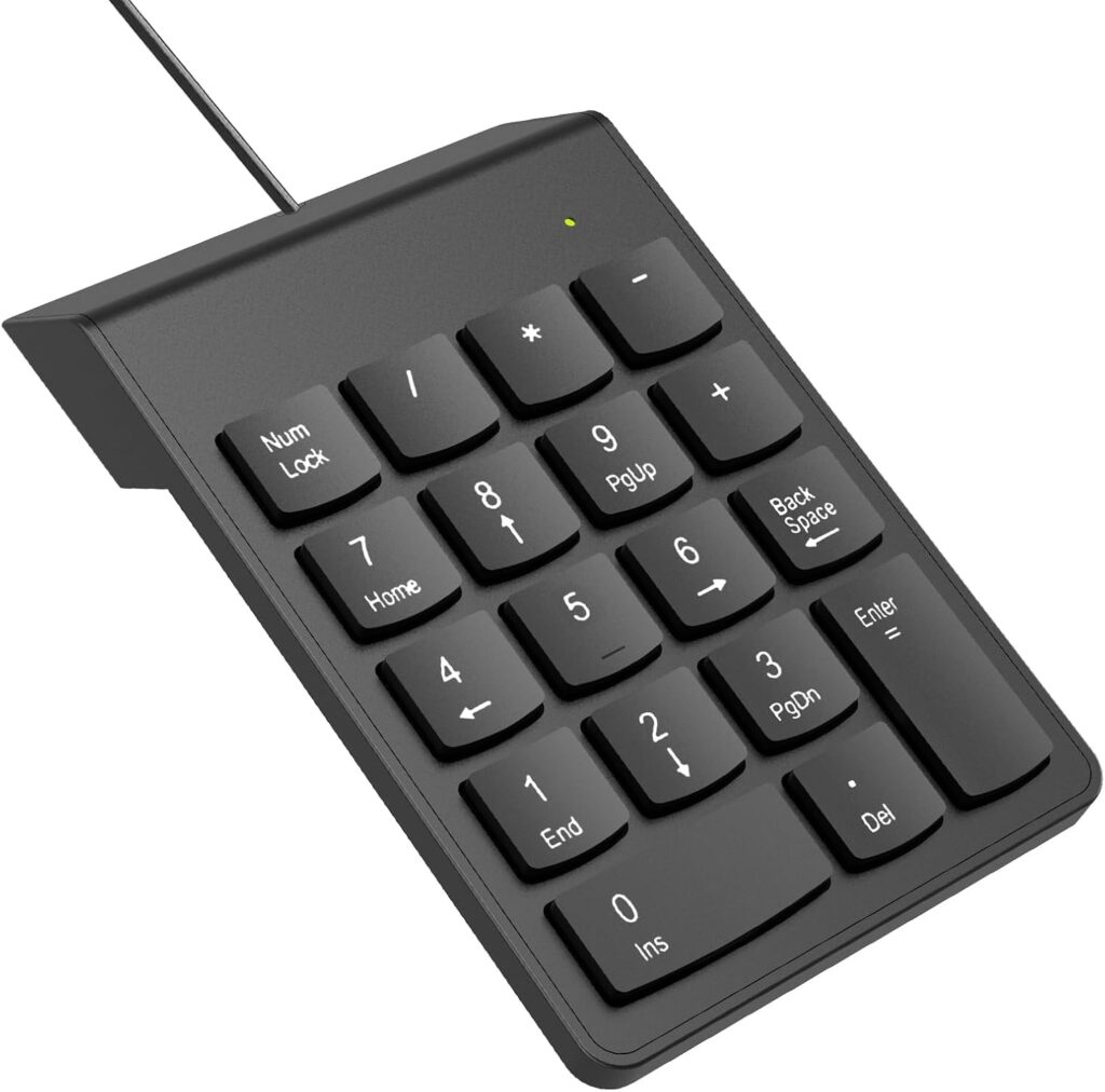 USB Numeric Keypad – Slim 18-Key Wired Number Pad for Laptop, PC, Mac/Book, iMac, Mac Pro/Air – Portable External Numpad Keyboard for Data Entry (Black)