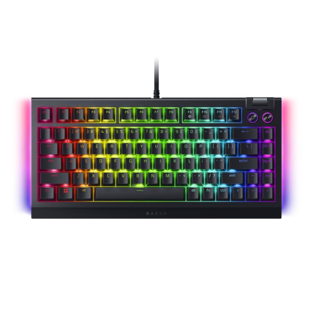 Razer BlackWidow V4 75% Mechanical Gaming Keyboard:Hot-swappable Design-Compact & Durable-Orange Tactile Switches-Chroma RGB-MF Roller & Media Keys-Comfortable Wrist Rest- Black-RZ03-RZ03-05000100-R3M