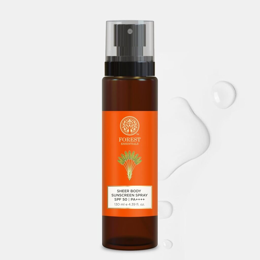 Forest Essentials Sheer Sunscreen Body Spray SPF 50|PA++++ | Weightless Mist, Invisible Protection | 1st Ayurvedic Sunscreen Spray | No White Cast | Hydrating Formula| Dry, Normal, Oily Skin | 130 ml