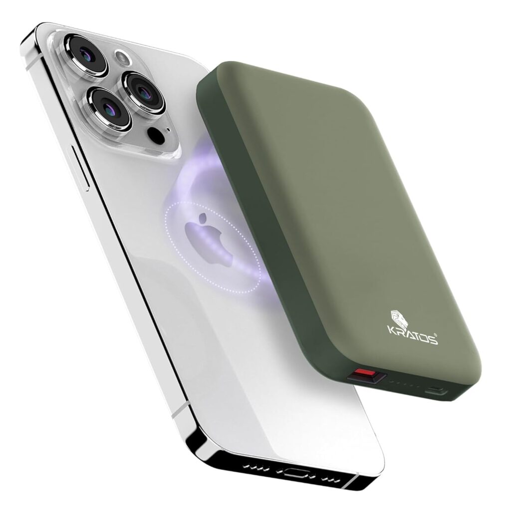 Kratos 10000 mAH Fast Charging Wireless Power Bank with 22.5w Wired Charging and 15w Wireless Charging compatiable with iPhone 16/15 /14/13 /12/11 /10 and All Qi Enabled Android Phones, Green
