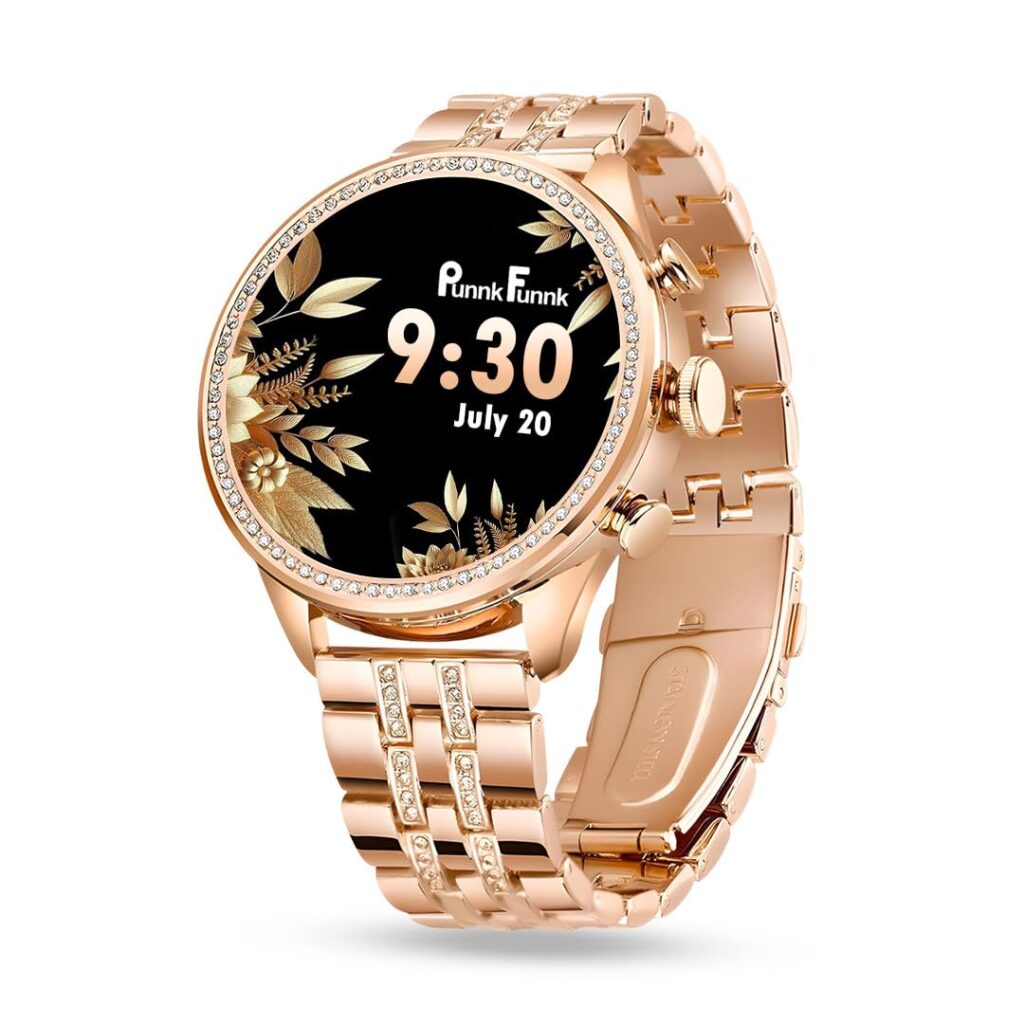 PunnkFunnk GenDiva Smart Watch for Women, 1.69" AMOLED Display, Bluetooth Calling, 100+ Sports Modes, Heart Rate & SpO2 Tracker, Sleep Monitor (Rose Gold Diamond)