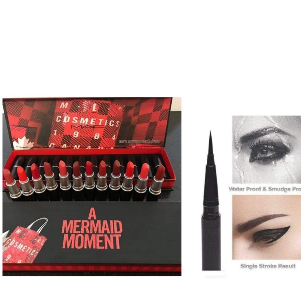 Combo Long Lasting Lipstick Moisturizing Finish Soft and Smooth Texture for Protective Stay All Day with Waterproof 1 Sketch Eyeliner In Black (Set Of 2) (BEAUTIFUL MAKEUP KIT)