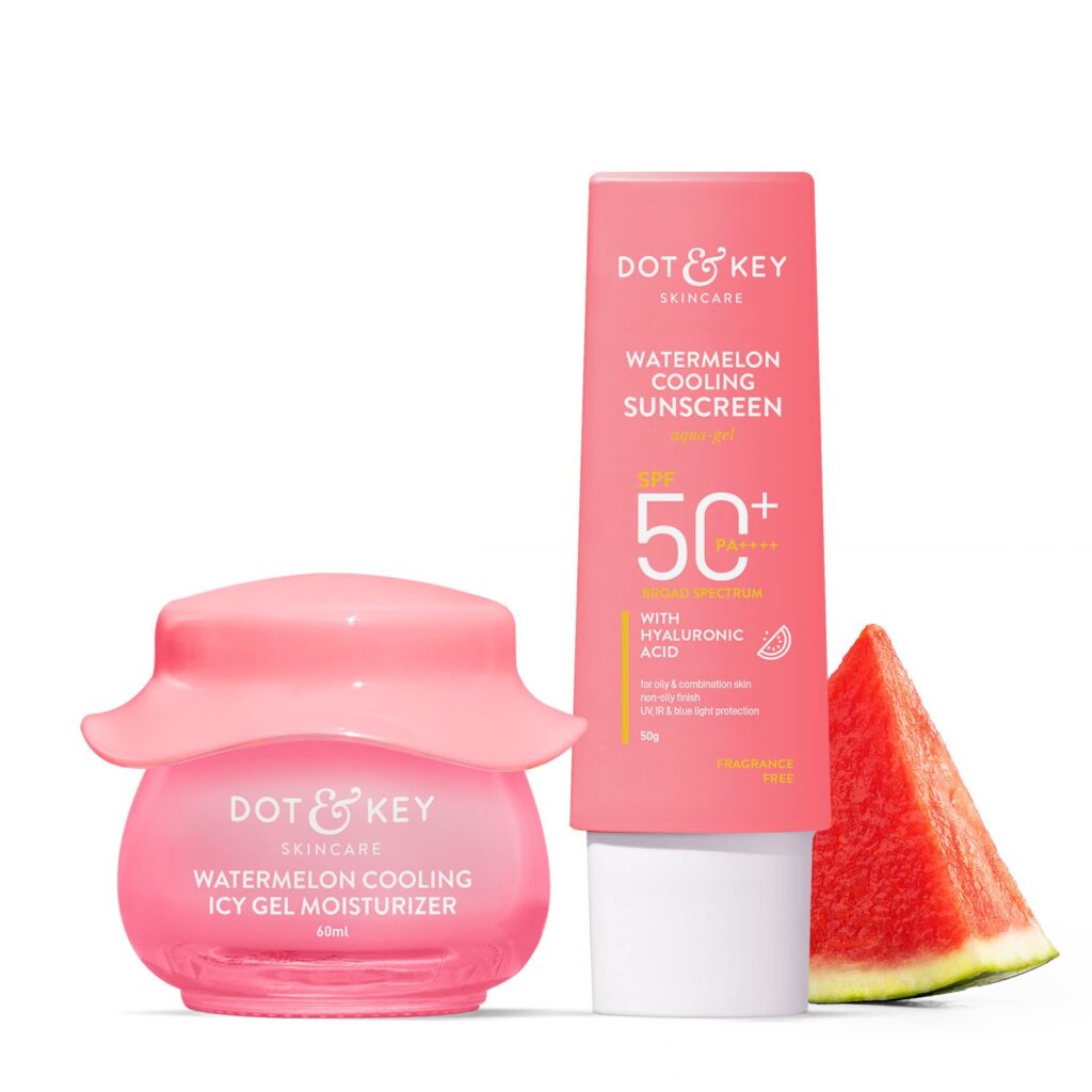 Dot & Key Watermelon Luminous Skin Care Combo (Watermelon Sunscreen SPF 50 PA+++ 50gm & Watermelon Moisturizer 60 ml) | For Normal, Oily & Combination Skin | Controls Excess Oil | For UV/UVA Protect