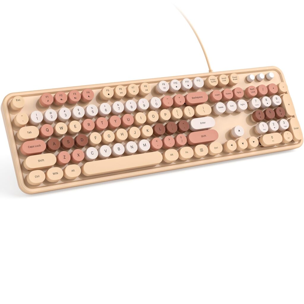 KNOWSQT Wired Computer Keyboard - Milk Tea Colorful Full-Size Round Keycaps Typewriter Keyboards for Windows, Laptop, PC, Desktop, Mac