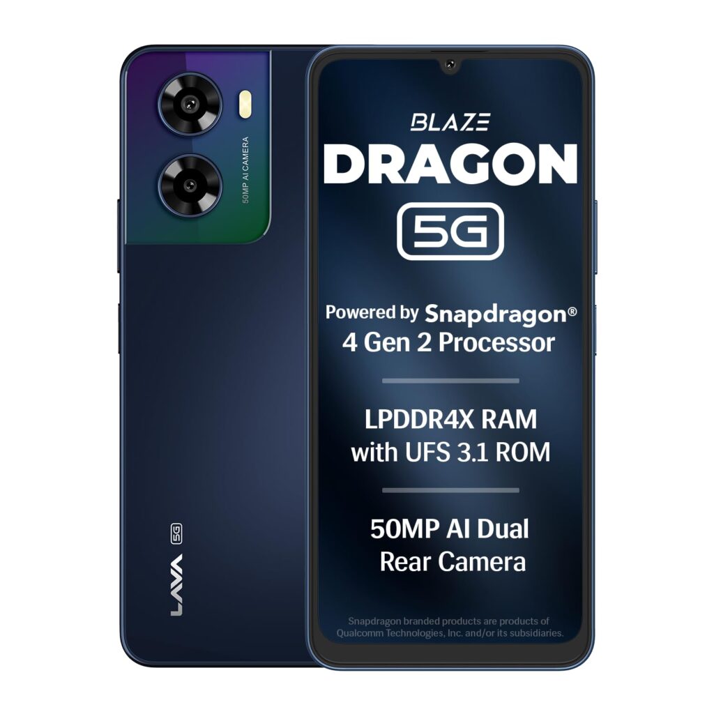 Lava Blaze Dragon (Midnight Mist, 4+4*GB RAM, 128 GB)|Snapdragon 4Gen2 (450K+ Antutu)| 120Hz Refresh Rate | UFS 3.1 Storage | 50MP AI Camera| Premium Glossy Back | 5000mAh Battery| 18W Fast Charging