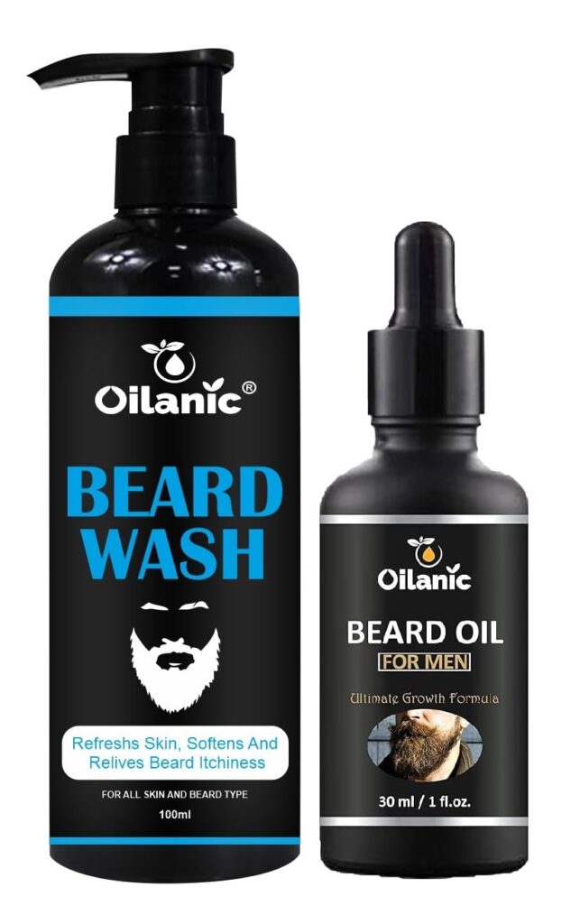 Beard Wash with Nutmeg Oil and Beard Growth Oil | Deep Cleansing, Strengthening & Nourishing Sulfate-Free Formula | For Soft & Frizz-Free Beard Combo Packof 2