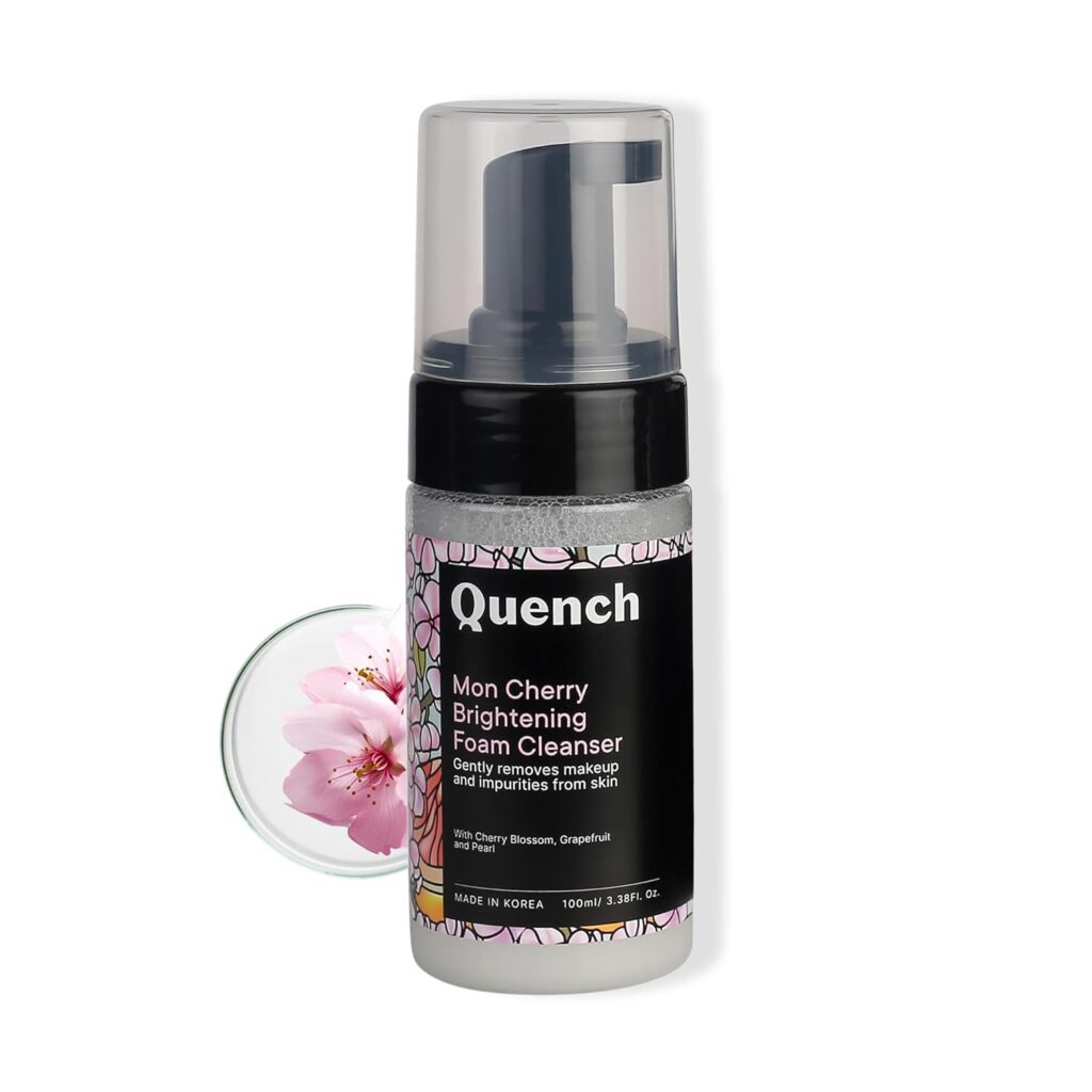 QUENCH BOTANICS Quench Brightening Foam Cleanser with Cherry Blossom Radiance | Korean Face Wash for Glowing Skin | Removes Makeup, Dirt & Impurities | Brightens Dull Skin | Made in Korea (100ml)