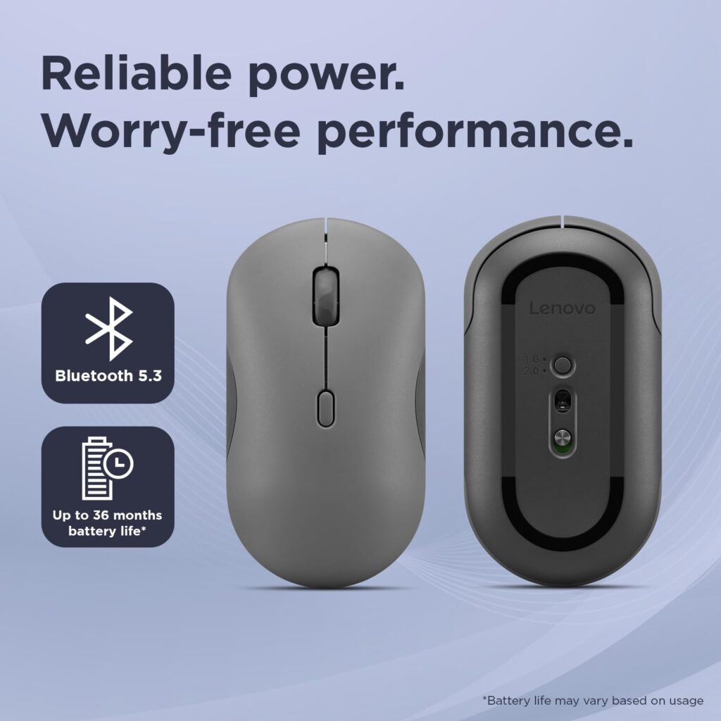 (Refurbished) Lenovo 350 Bluetooth Silent Mouse, Duel Device Connectivity via Bluetooth 5.3, Upto 5million Button Clicks, 2400 DPI, IR Optical Sensor, Advnaced Dynamic Scroll, 36 Month Battery Life, Luna Grey