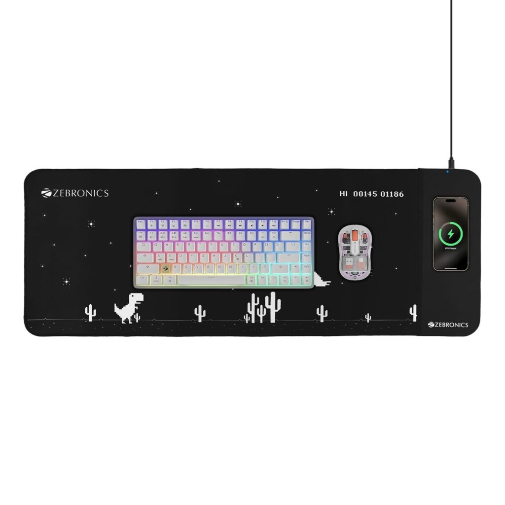 Zebronics BLAZE C, Gaming Mouse Pad, with 15W Fast Wireless Charging, Micro Weave Texture, Optimized for Speed Operation, 1.5m Type-C Cable, Reinforced Edges, Large Surface - 80.5 x 30 x 0.6 cm