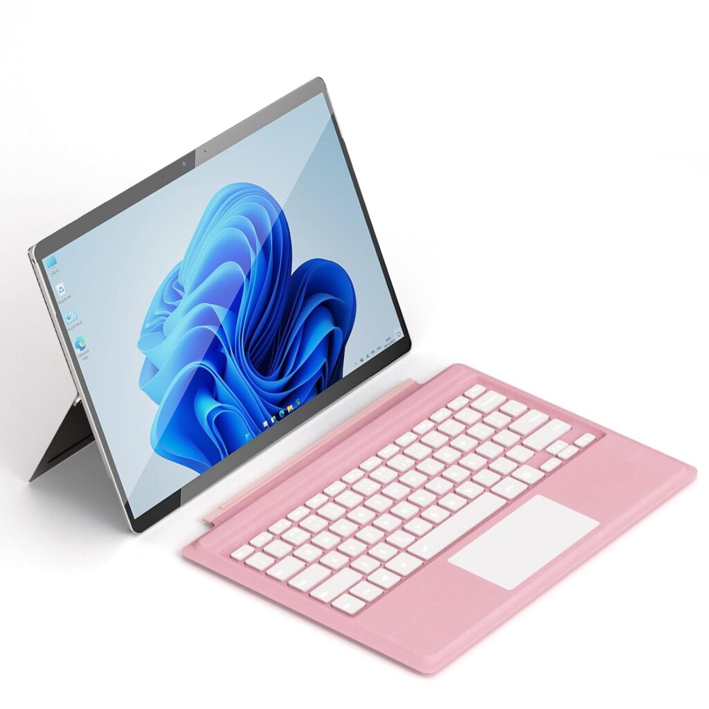 Junfire Detachable Keyboard for Microsoft Surface Pro 7 Plus/Pro7/6/5/4/3 – 7-Color Backlit Wireless Keyboard with Touchpad, 14 Shortcut Keys, 30H Battery – Magnetic & Slim Design, Pink