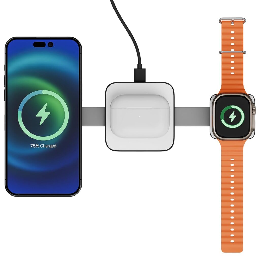 Zebronics 3 in 1 Wireless Foldable Charging Pad, 23W Output, MagSafe Compatible, Fast Charging, Built-in Protection, FOD, 1m Type-C Cable, for iPhone 16/15/14/13/12 Series (MagBoost 20, Matt Black)