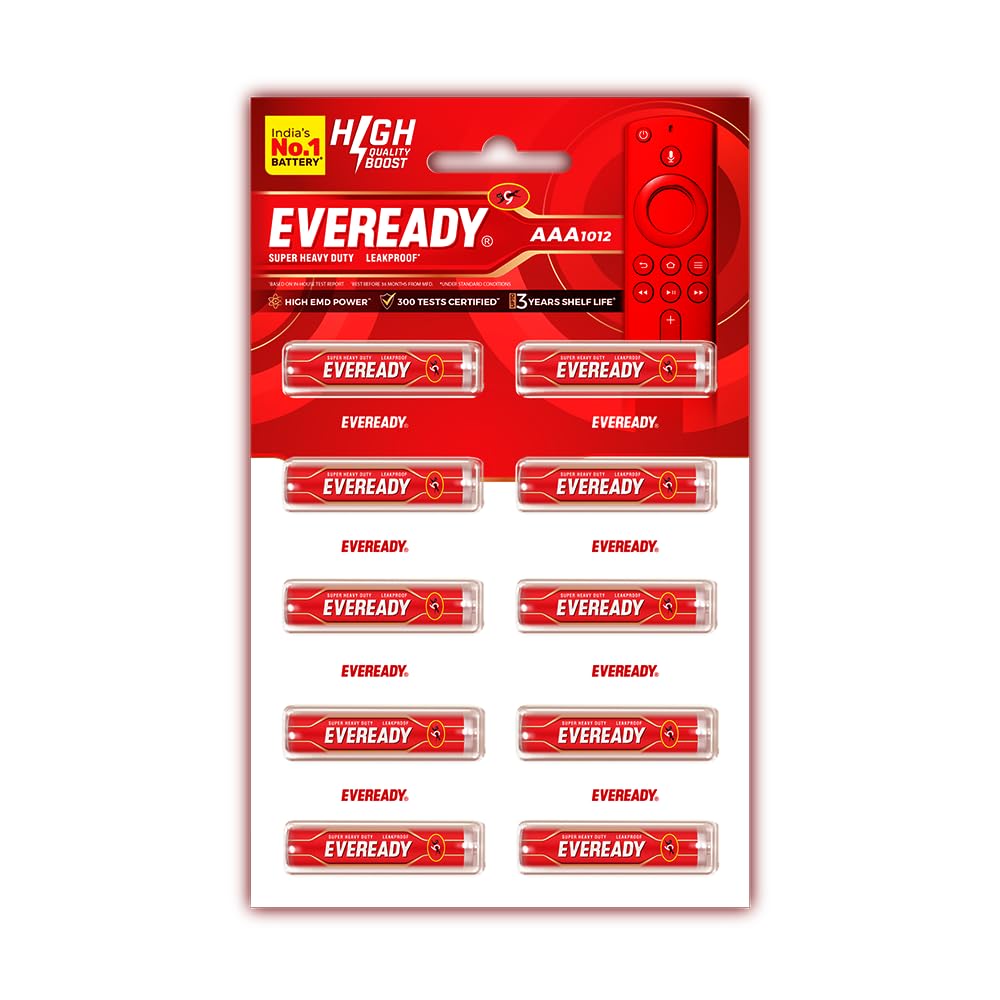 Eveready Carbon Zinc AAA Battery, Anti-Leak, 3X EMD Power, 300 Test Certified, Suitable for Regular-Drain Devices & Toys, Pack of 10