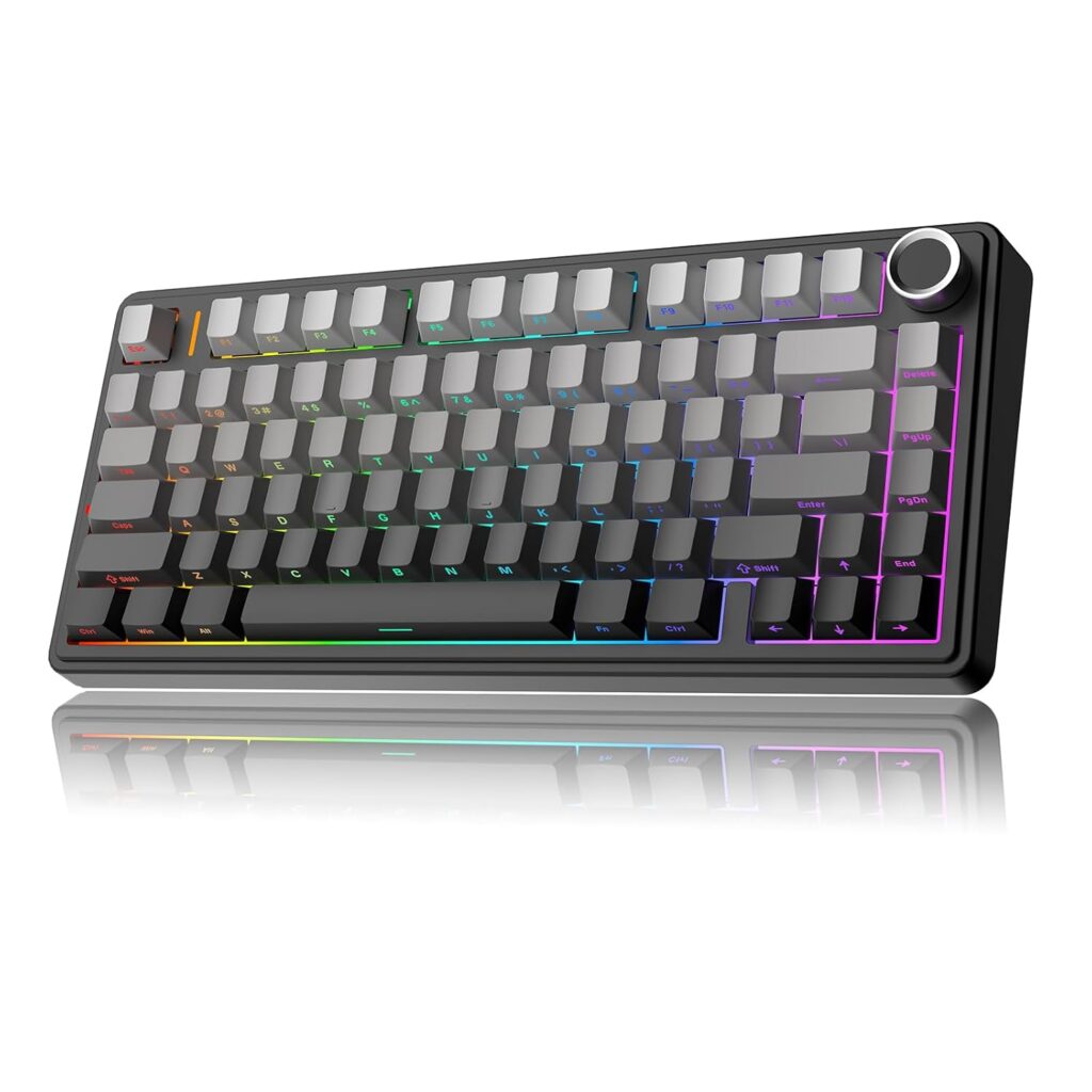 MechLands Aula F75 PRO 75% Mechanical Custom Creamy Keyboard, BT5.0/USB-C/2.4GHz Wireless Gaming Keyboard, Gasket Structure, Button, RGB, Reaper Switches for Win/Mac (Black Gradient)