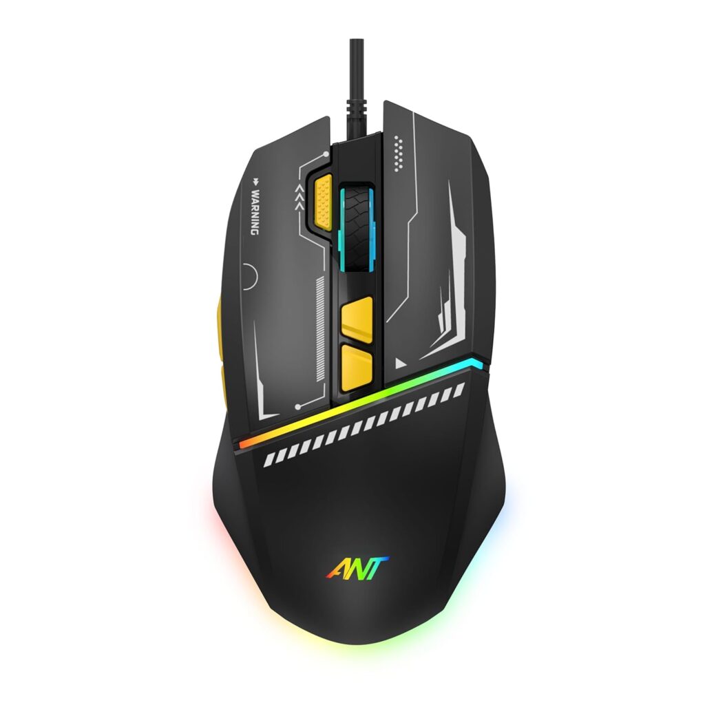 Ant Ghost 50 RGB Gaming Mouse with12800 DPI Wired Optical Gamer Mouse with 8 Programmable Buttons & Software Support DIY Key Binding Fast Fire Button 1KHz Polling Rate – Black