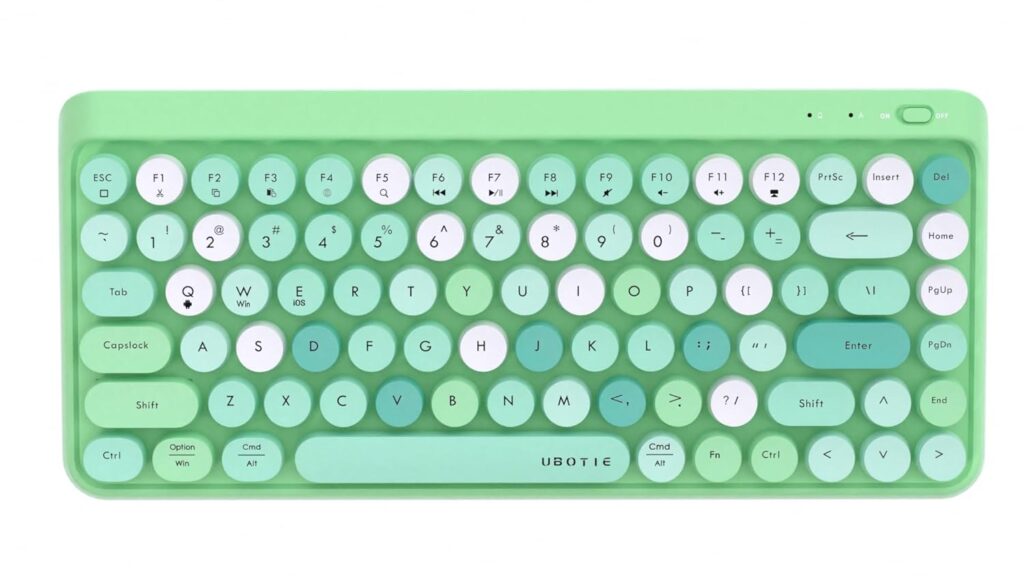 UBOTIE Portable Bluetooth Colorful Computer Keyboards, Wireless Mini Compact Retro Typewriter Flexible 84Keys Design Keyboard (Green-Colorful)