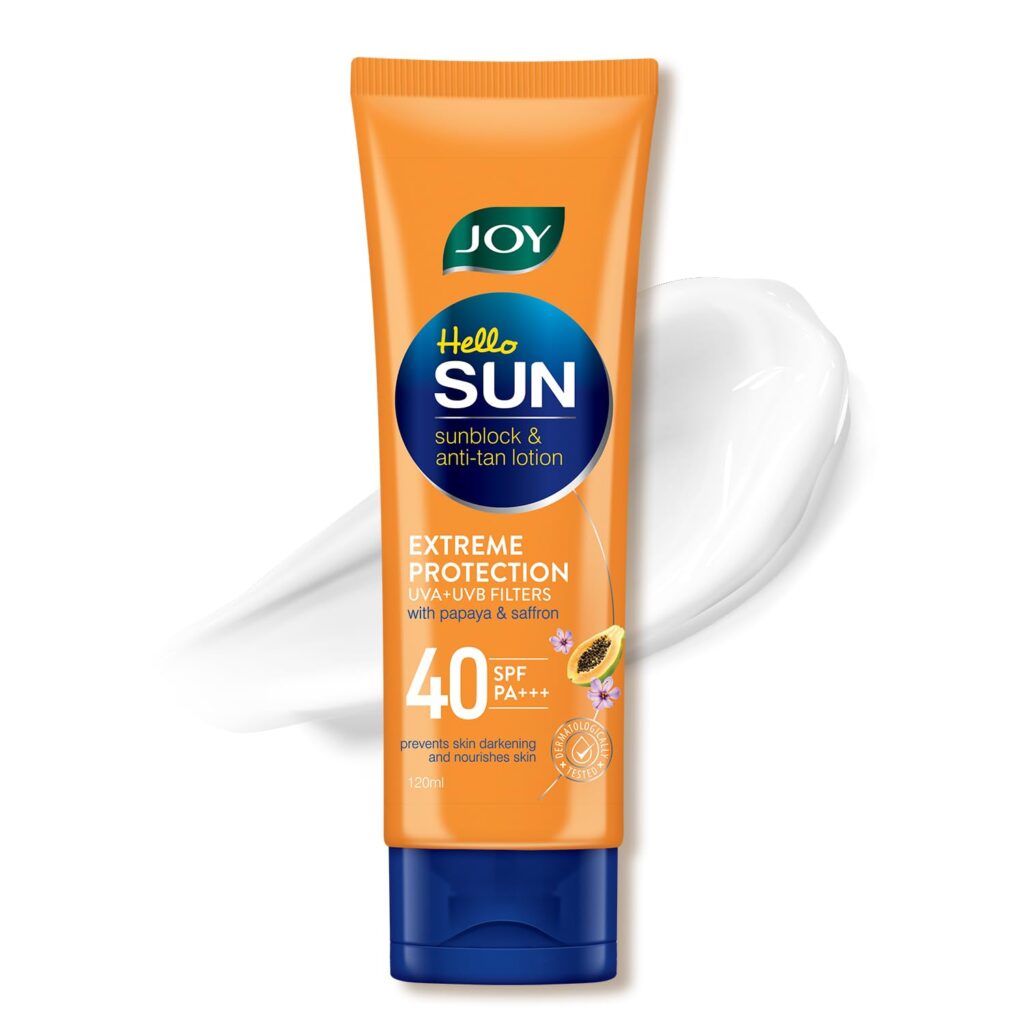 Joy Anti Tan SPF 40 Face & Body Sunscreen with 97% Sun Protection & Prevents Skin Darkening (120ml) | Lightweight, Water Resistant & Leaves Zero White Cast | Suitable for Normal & Oily Skin