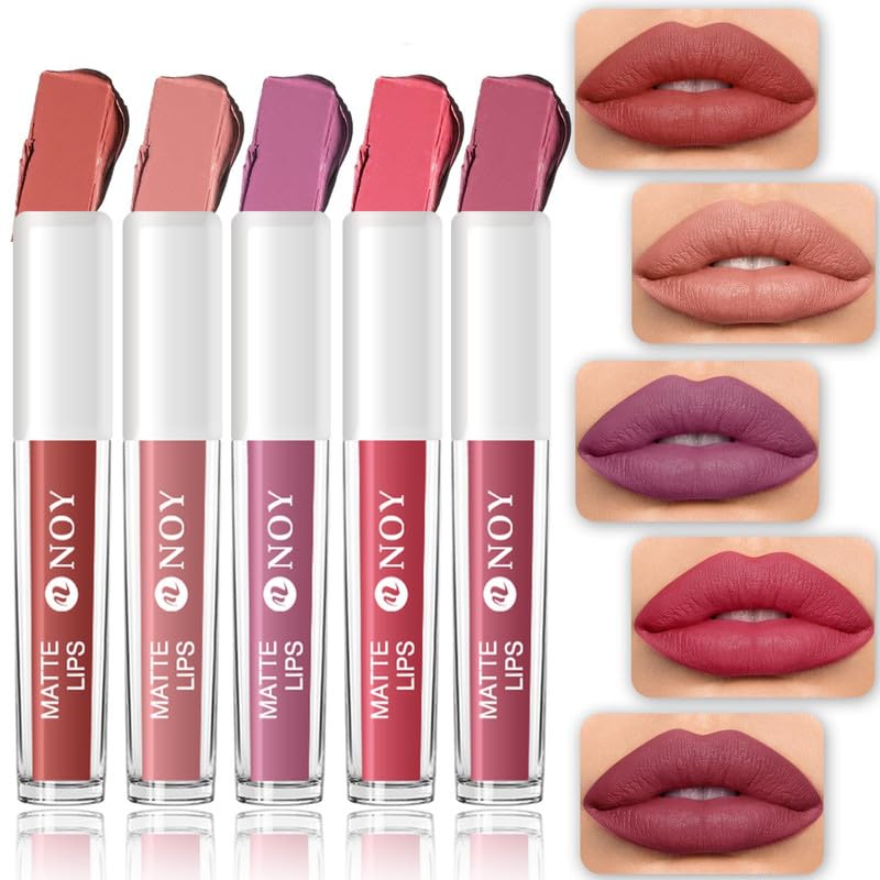 NOY Pure Matte Nudee Liquid Lipstick|100% Waterproof, Non Transfer & Smudgeproof|Brown Nudde, Nude, Nudee Pink, Tan Nude, Mauve Nudee (Pack 5) #WC120