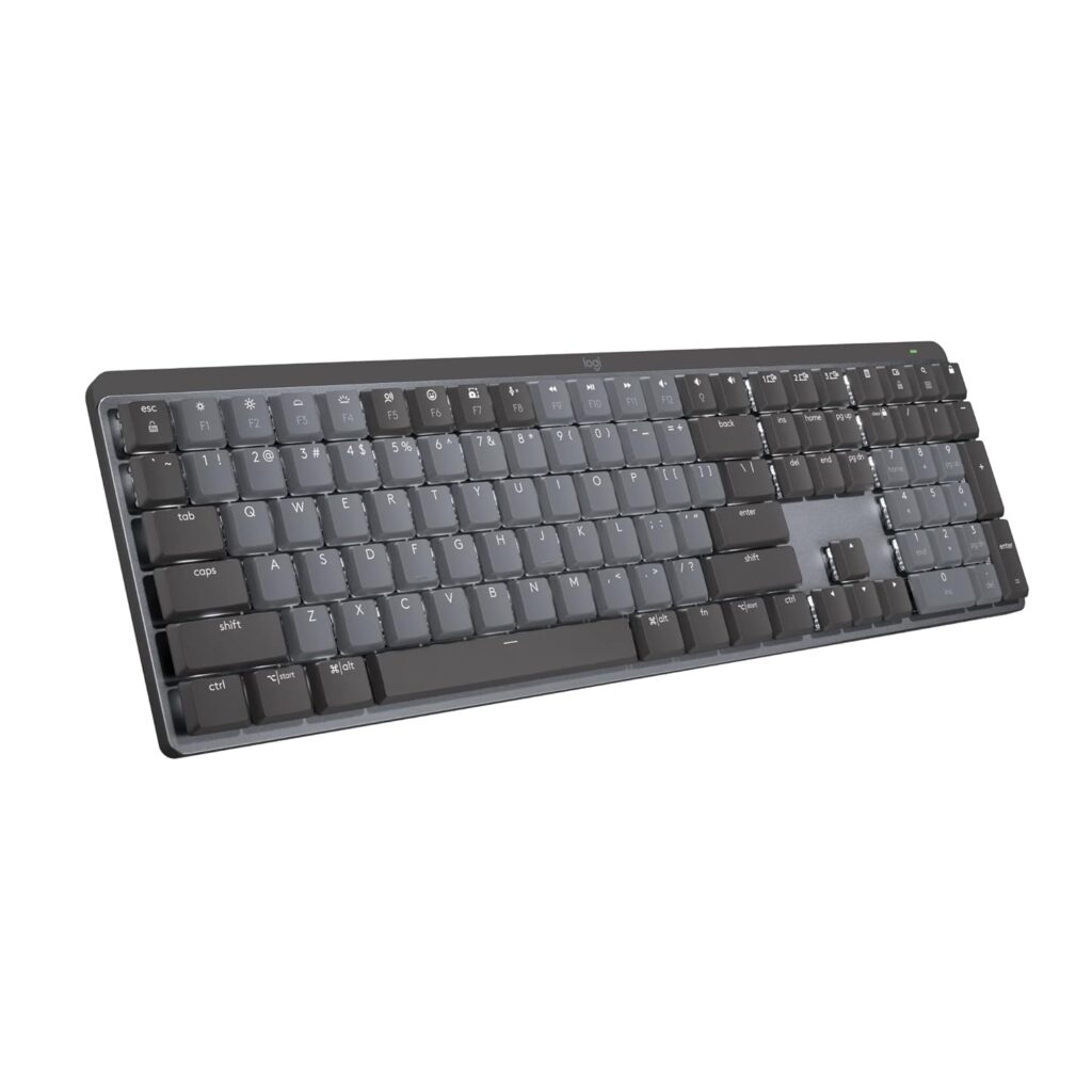 Logitech MX Mechanical Wireless Illuminated Performance Keyboard, Clicky Switches, Backlit Keys, Bluetooth, USB-C, macOS, Windows, Linux, iOS, Android, Metal,Graphite