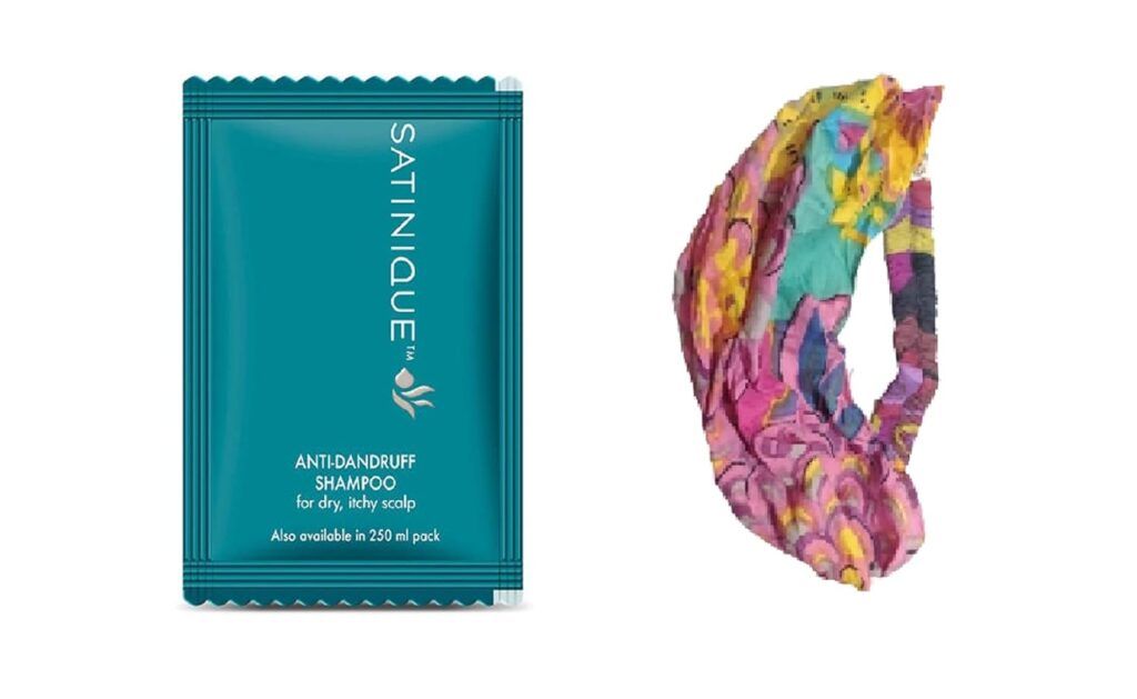 SATINIQUE Anti Dandruff Shampoo Sachets (30 sachets in a box) and stylish hair/head band [ASSORTED] - COMBO
