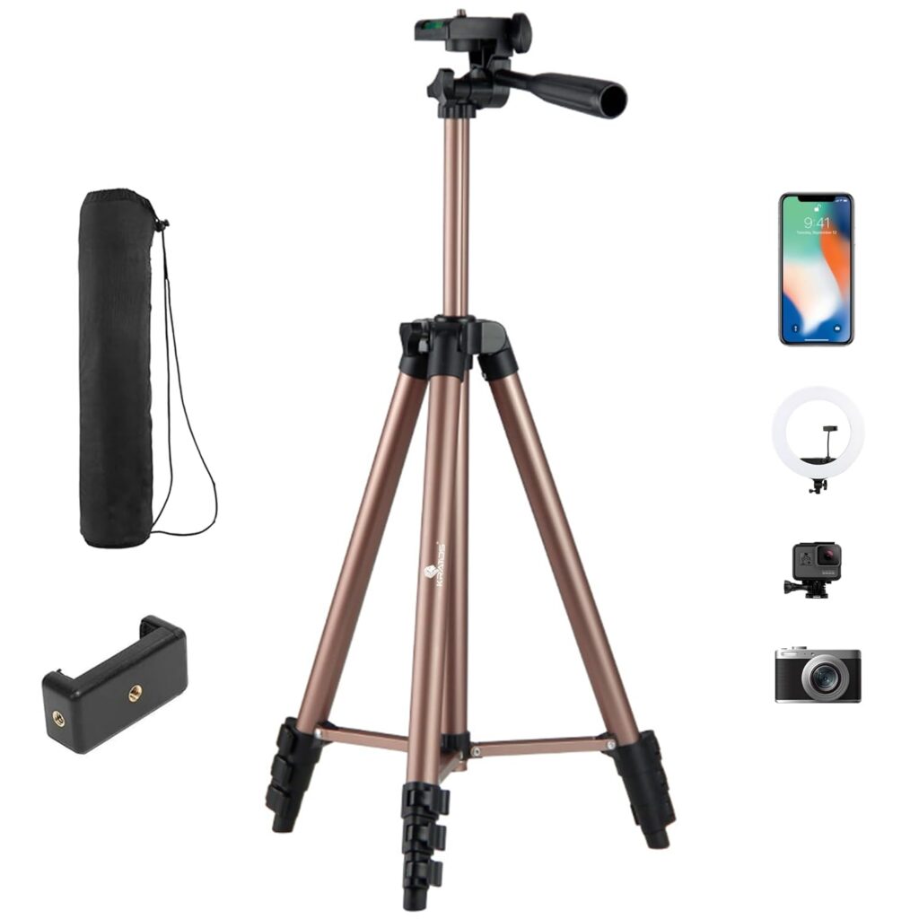 Kratos Aluminum Tripod Stand 51 Inch/130CM with 360° Rotatable Mobile Holder with Handle, Compatible with All Smartphones, GoPro & DSLR, Adjustable Tripod Stand for Photography & Video Shooting