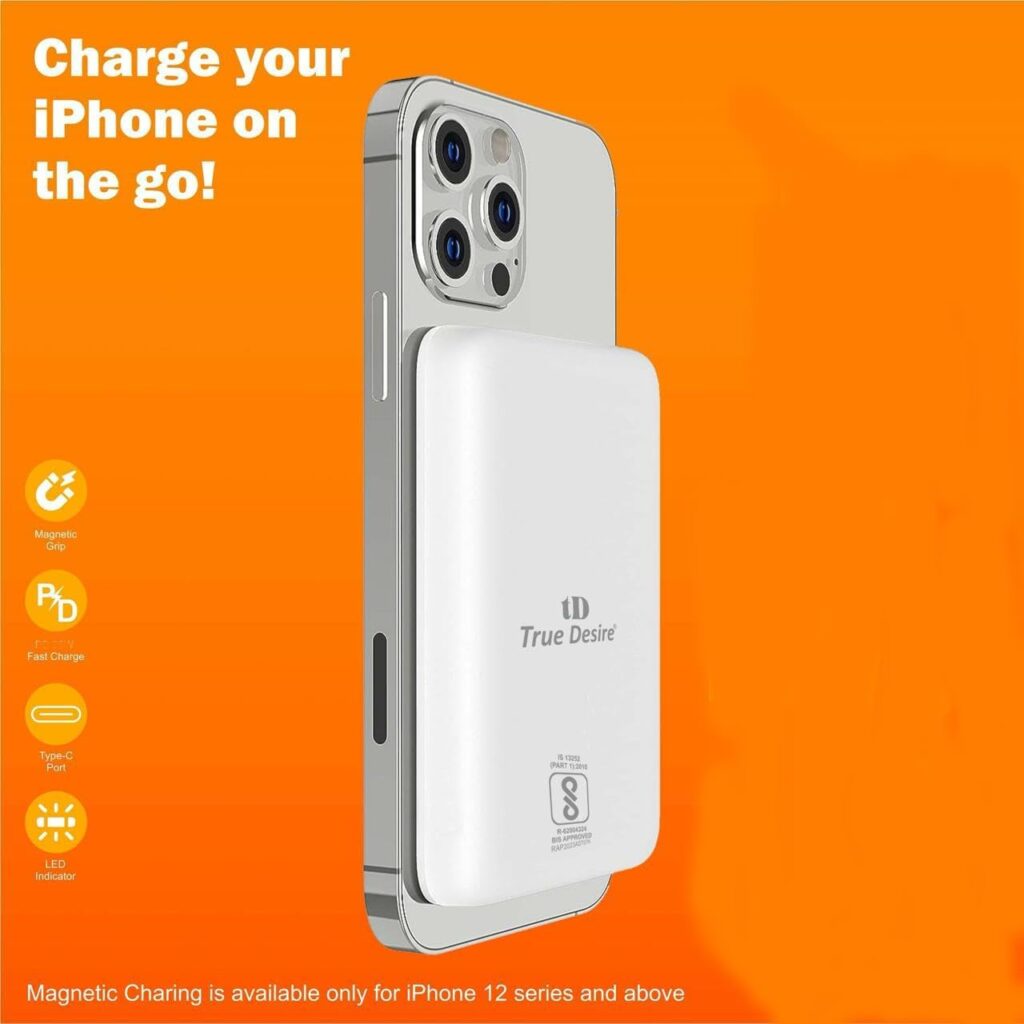 True Desire 10000 Mah Power Bank 15w Wireless &22.5 watts Wired Charging Lithium Polymer Battery (iPhone 17/16/15/14/13/12 Series