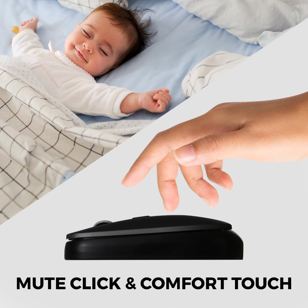 Trands TR-MU8564 Wireless Bluetooth Mouse & 2.4GHz Dual Mode, Rechargeable Mouse 500mAh, Ergonomic Design with Metal Scroll, DPI Adjustable 800/1200/1600, Windows, Mac Laptop & PC Compatible (Black)