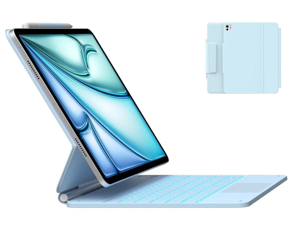 typecase Edge iPad Air 13 Inch Case Keyboard (M3/M2, 2025/2024) & iPad Pro 12.9 inch (3/4/5/6th Gen) Magic Keyboard, Precision Multi-Touch Trackpad, Floating Cantilever, 11-Colors Backlit (Light Blue)