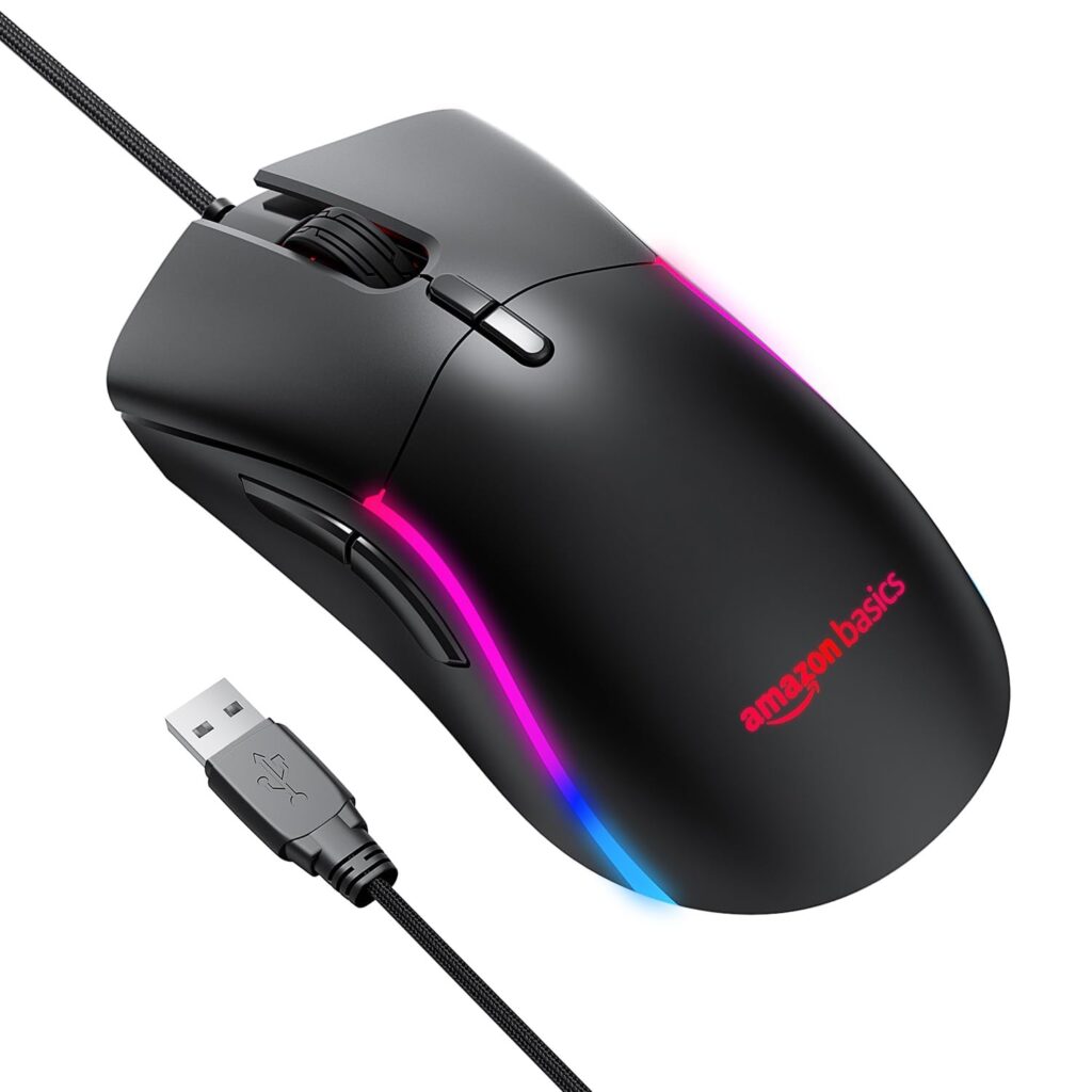 amazon basics Mini Ultralight Wired Gaming Mouse - 8500 DPI Optical Sensor with 6 Programmable Buttons